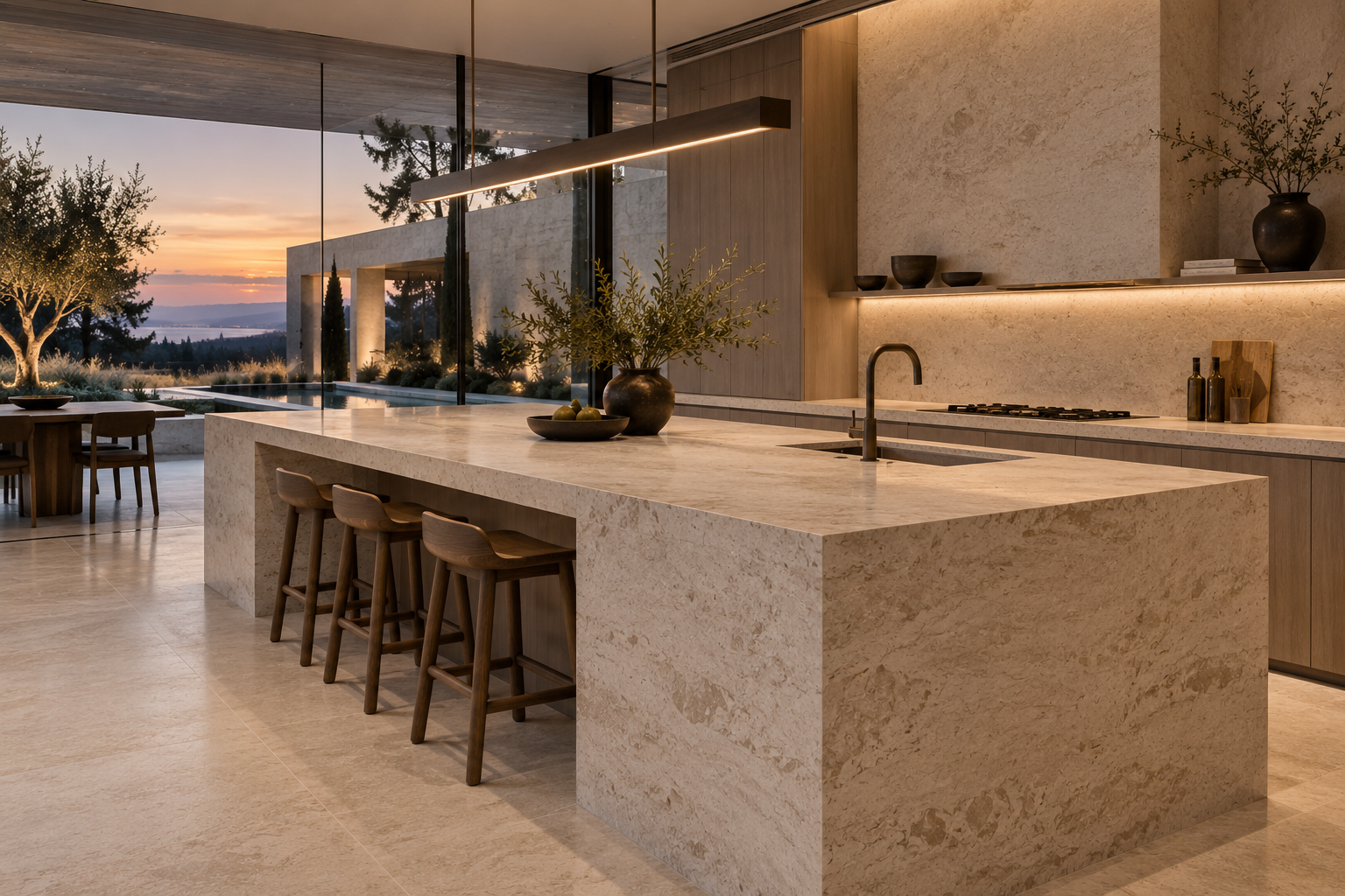 Limestone countertop installation by Mr. Marble & Stone in Vancouver and Los Angeles, featuring custom limestone with a modern, refined finish.