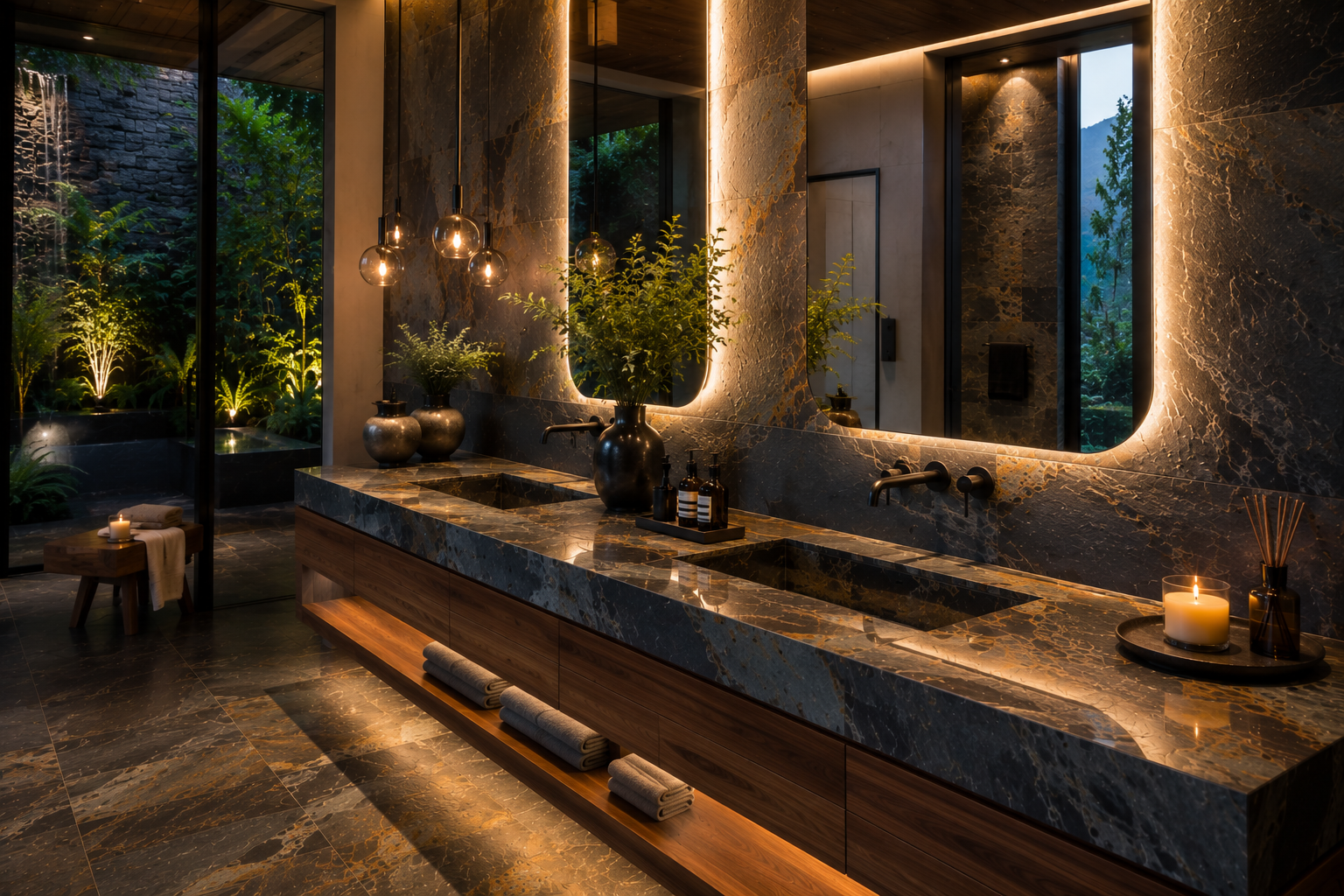 Luxury slate vanity sealing services by Mr. Marble and Stone, including professional cleaning, surface preparation, sealing, and protection for natural slate vanity surfaces in Vancouver and Los Angeles.