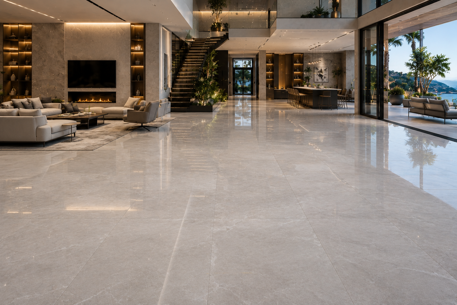 Porcelain floor restoration by Mr. Marble & Stone across Metro Vancouver and Los Angeles.
