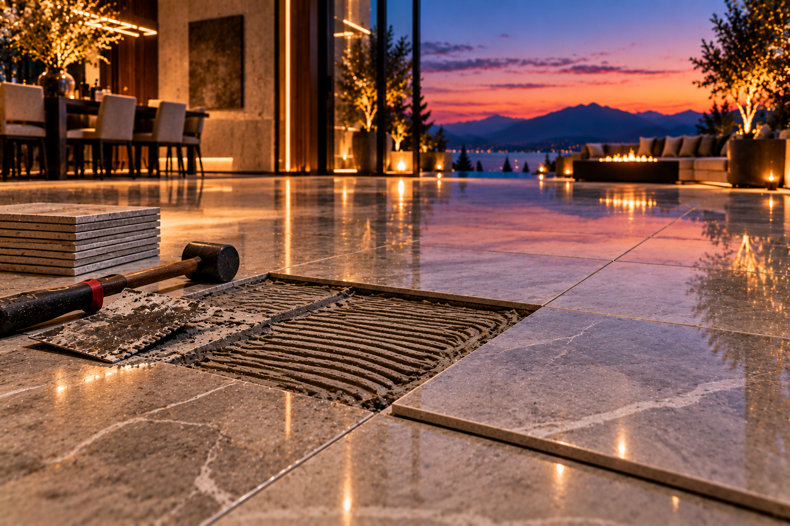 Mr. Marble and Stone tile replacement in Vancouver and Los Angeles, carefully replacing cracked, broken, chipped, or damaged tile with a clean, seamless match for residential and commercial surfaces.