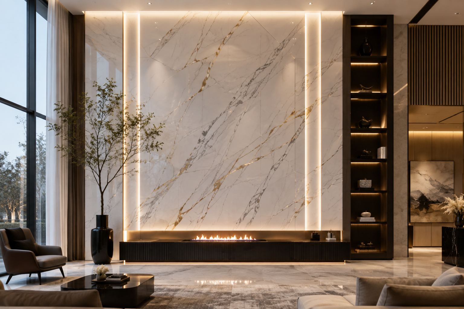 Luxury quartz feature wall restoration by Mr. Marble and Stone in Vancouver and Los Angeles.