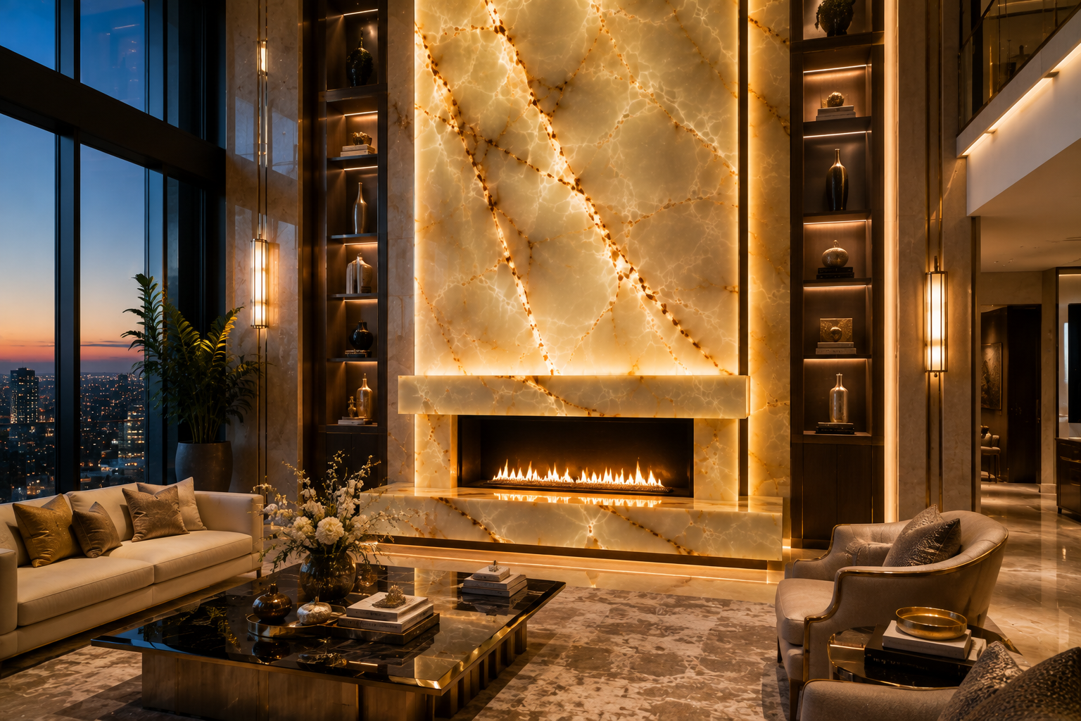 Onyx fireplace restoration, polishing, and refinishing by Mr. Marble and Stone in Vancouver and Los Angeles.