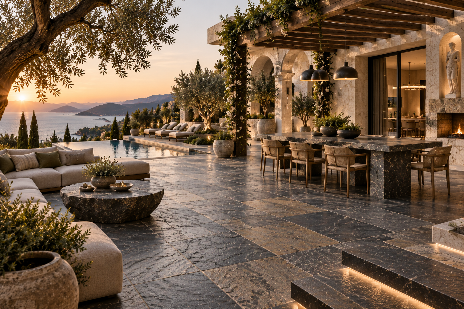 Slate patio installation by Mr. Marble & Stone in Vancouver and Los Angeles, featuring durable slate stone, custom slate paving, and expert installation for elegant outdoor spaces.