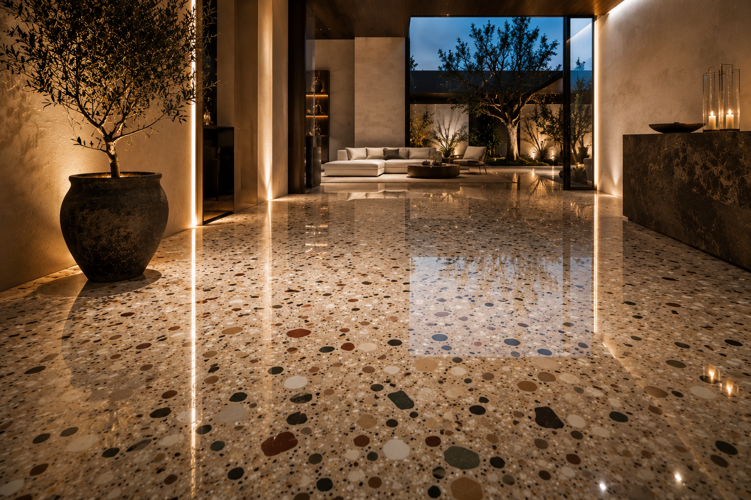 Terrazzo floor sealing by Mr. Marble and Stone in Vancouver and Los Angeles.