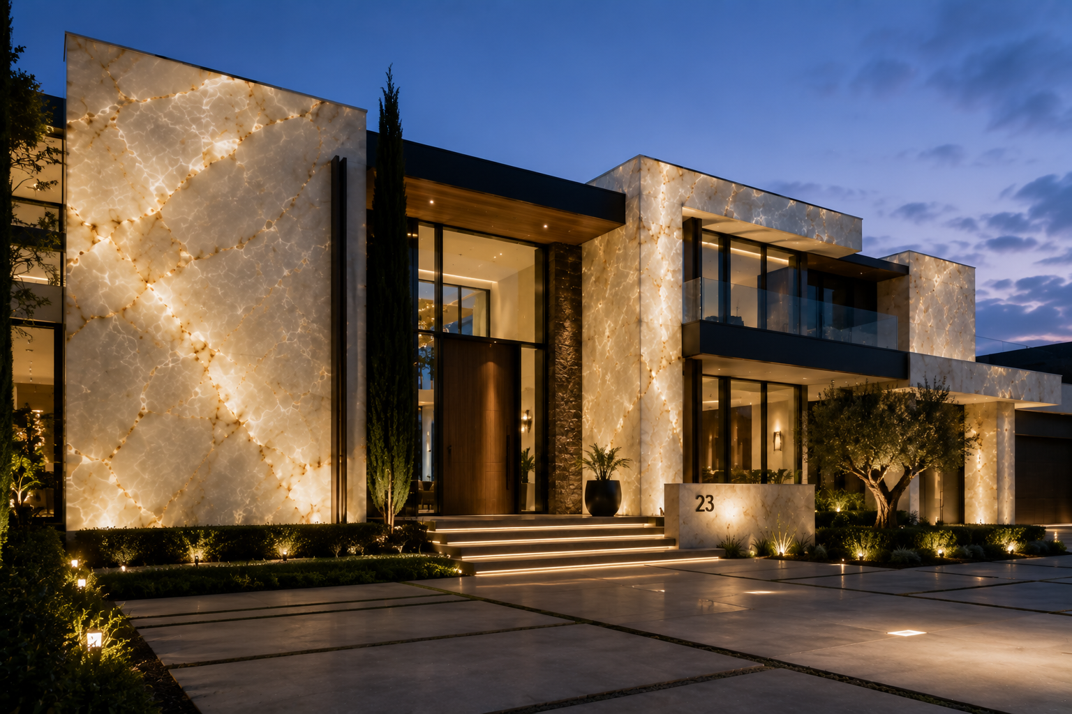 Professional onyx façade restoration, cleaning, polishing, and sealing by Mr. Marble and Stone in Vancouver and Los Angeles.