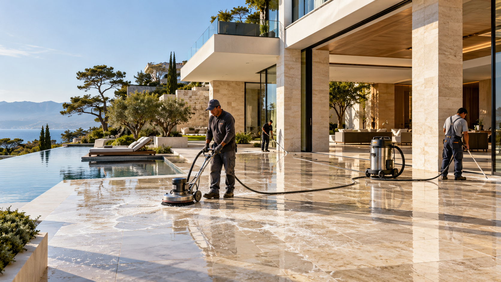 Professional stone cleaning in Vancouver and Los Angeles for marble, granite, travertine, limestone, quartzite, and other natural and engineered stone surfaces.