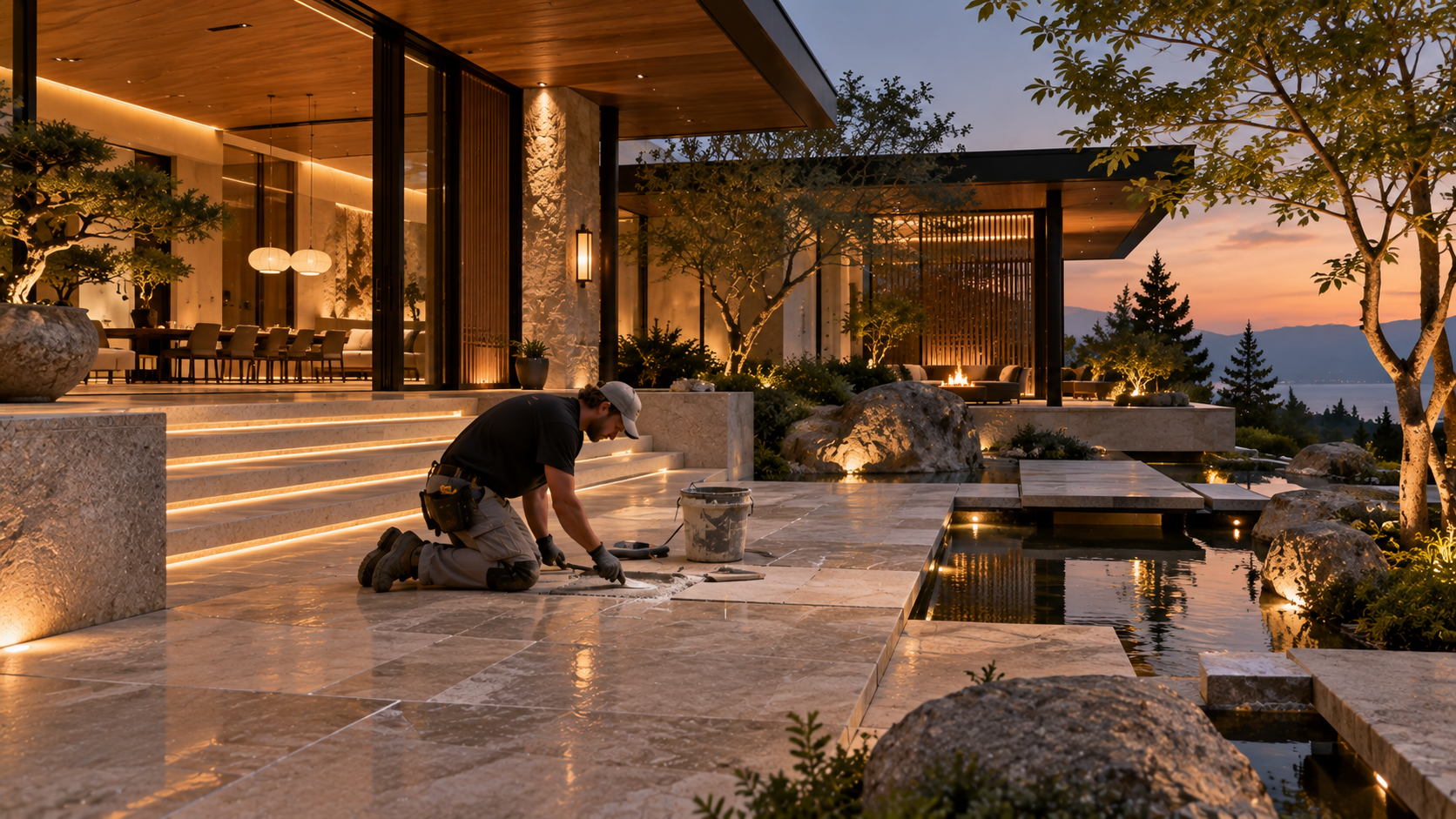 Professional stone repair in Vancouver and Los Angeles for marble, granite, travertine, limestone, quartzite, and other natural and engineered stone surfaces, including crack repair, chip repair, and surface damage restoration.
