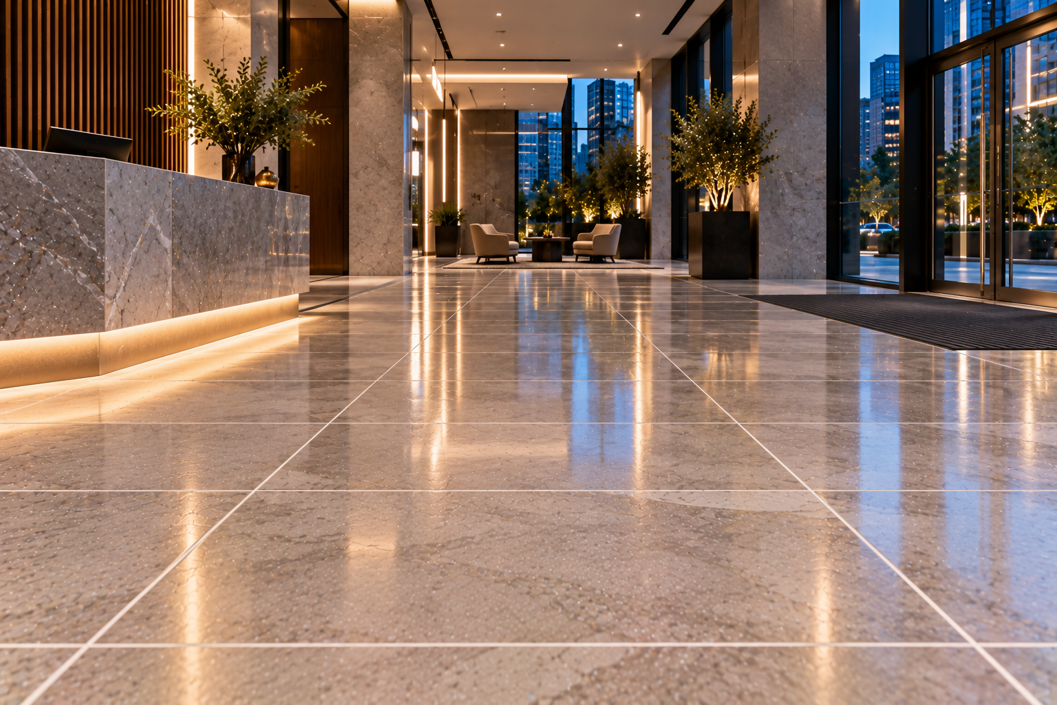 Mr. Marble and Stone commercial grout refresh in Vancouver and Los Angeles, renewing stained and faded grout lines for a clean, professional, and refreshed tile finish.