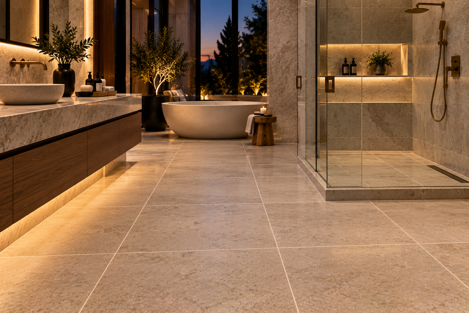 Mr. Marble and Stone bathroom grout refresh in Vancouver and Los Angeles, professionally restoring stained and discolored grout lines for a clean, renewed tile finish.