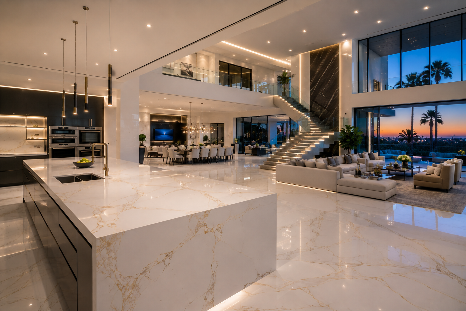 Mr. Marble and Stone quartz polishing and restoration in luxury Los Angeles and Vancouver mansion.