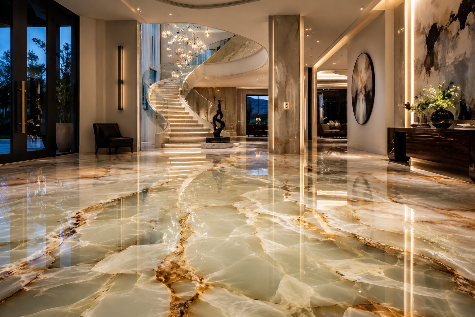 Onyx floor polishing by Mr. Marble and Stone in Vancouver and Los Angeles.