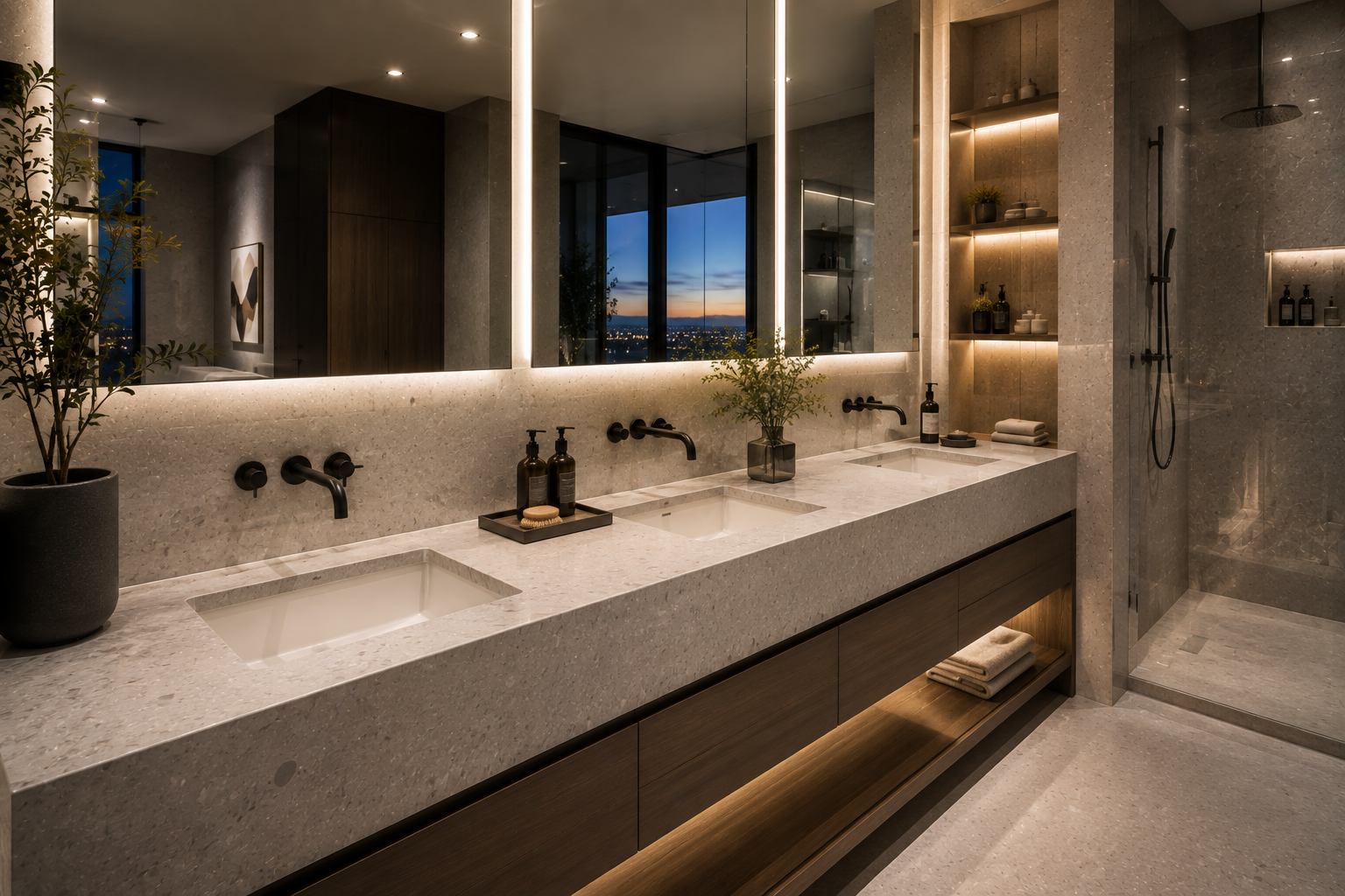 Engineered stone vanity restoration by Mr. Marble and Stone in luxury Vancouver and Los Angeles homes.