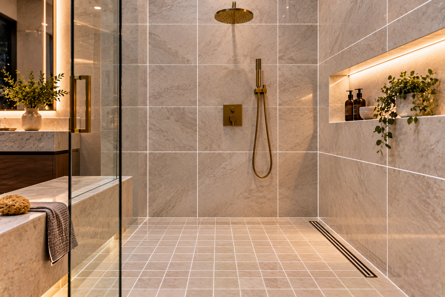 Mr. Marble and Stone shower grout refresh in Vancouver and Los Angeles, renewing stained, faded, and discolored grout lines to create a clean, uniform, and refreshed tile finish.