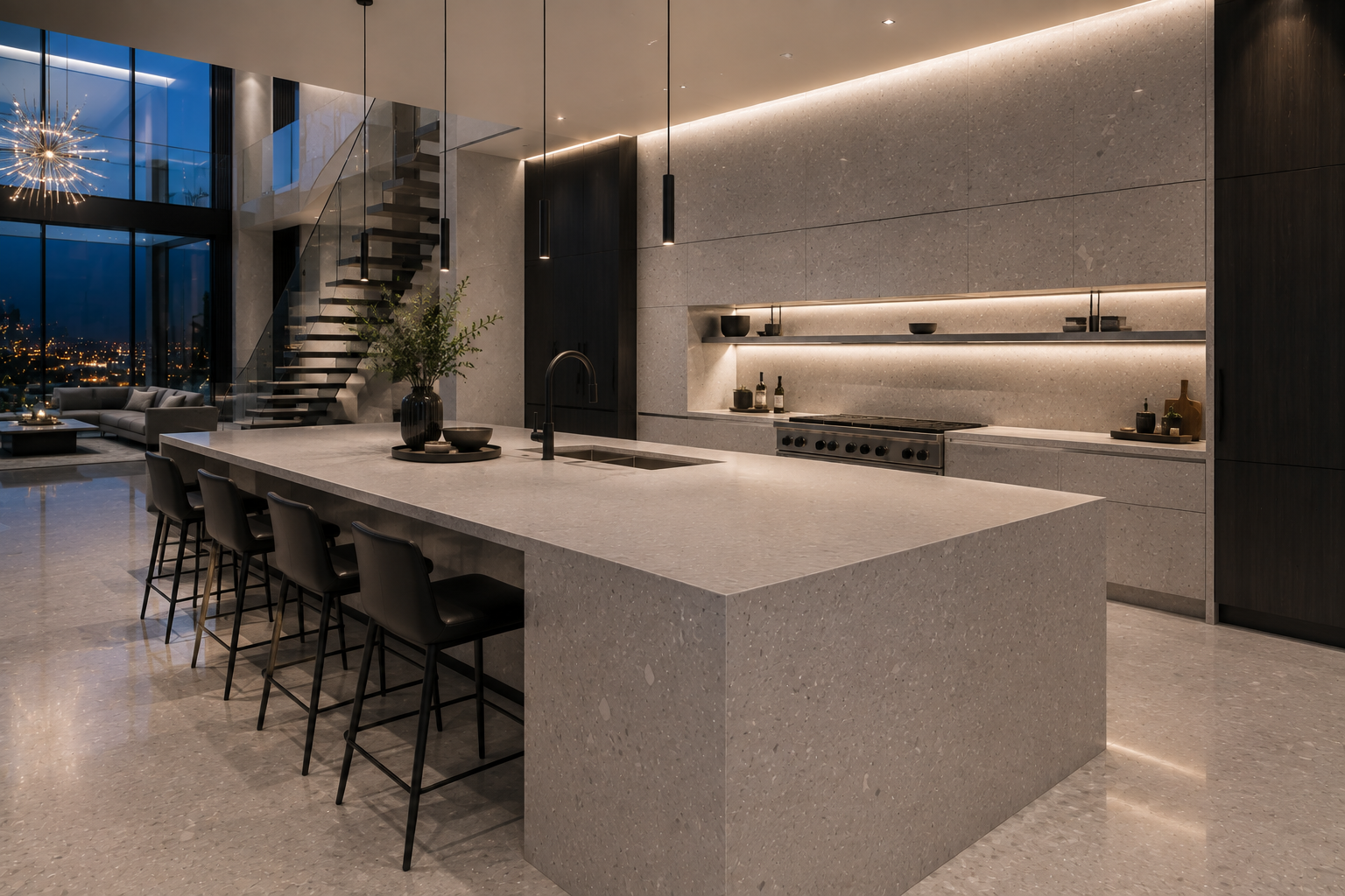 Engineered stone honing with a refined matte finish by Mr. Marble and Stone in luxury Vancouver and Los Angeles homes.