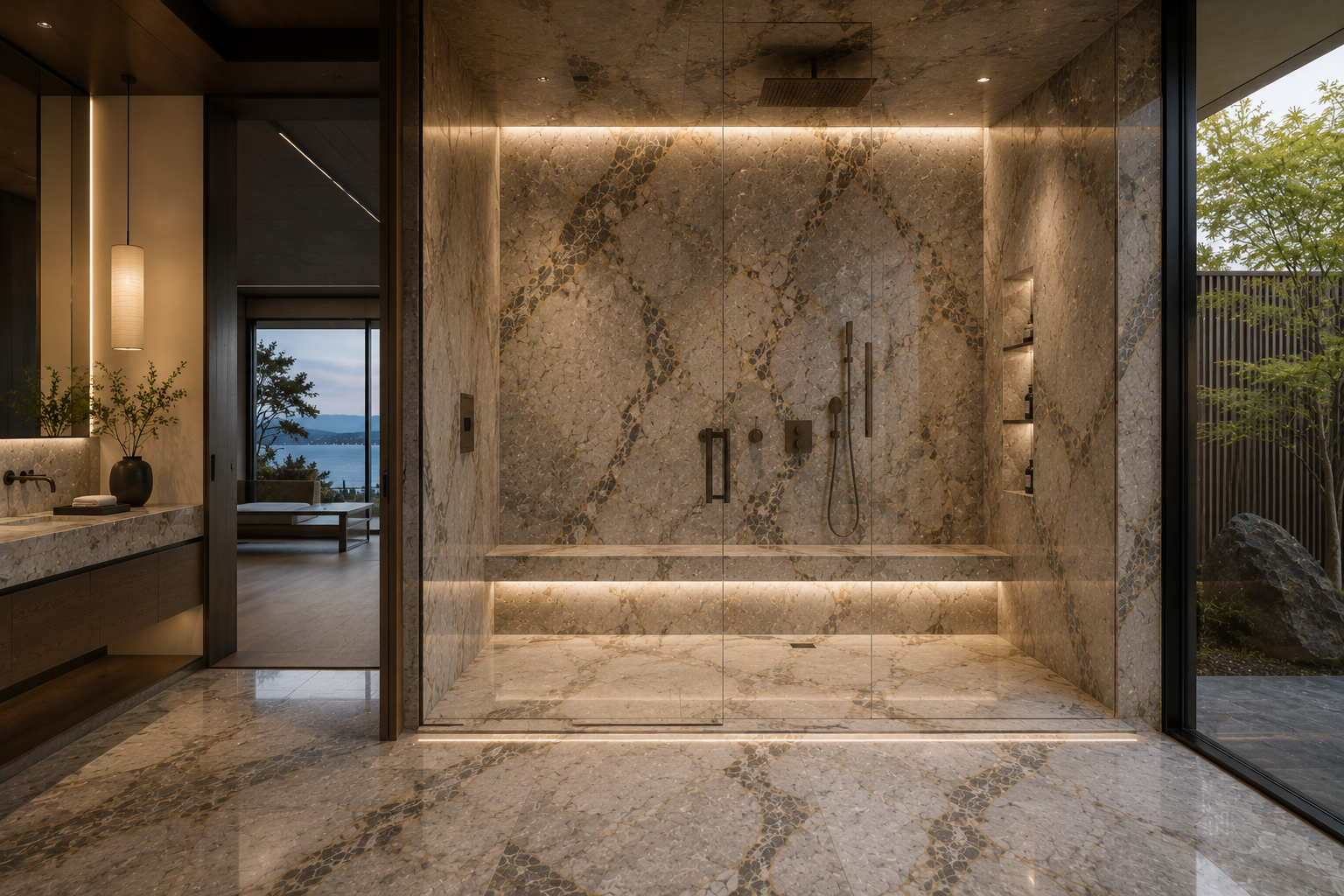Mr. Marble & Stone provides professional quartzite shower restoration in Vancouver and Los Angeles, restoring and revitalizing luxury quartzite shower surfaces.