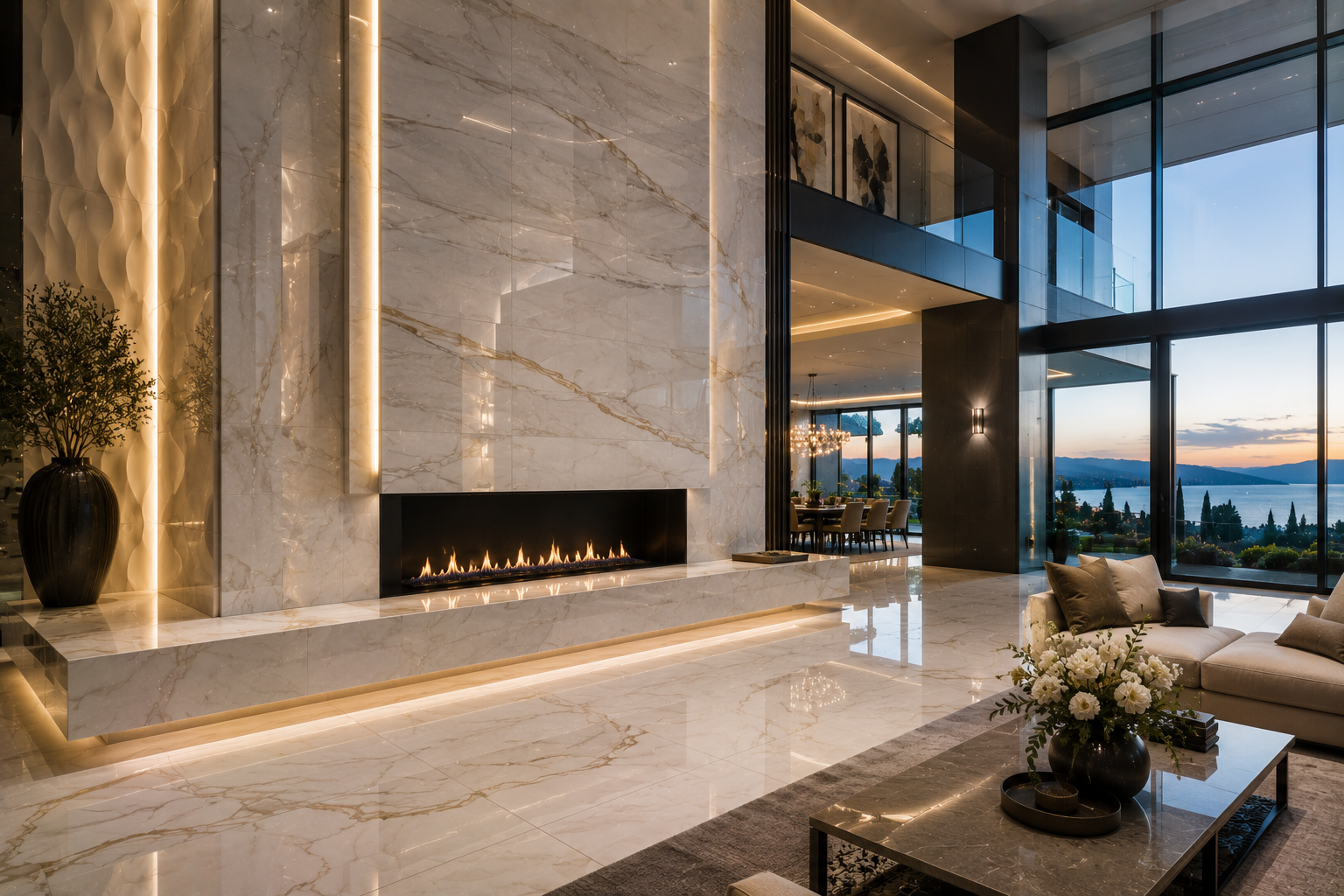 Porcelain fireplace restoration by Mr. Marble & Stone in Vancouver and Los Angeles.