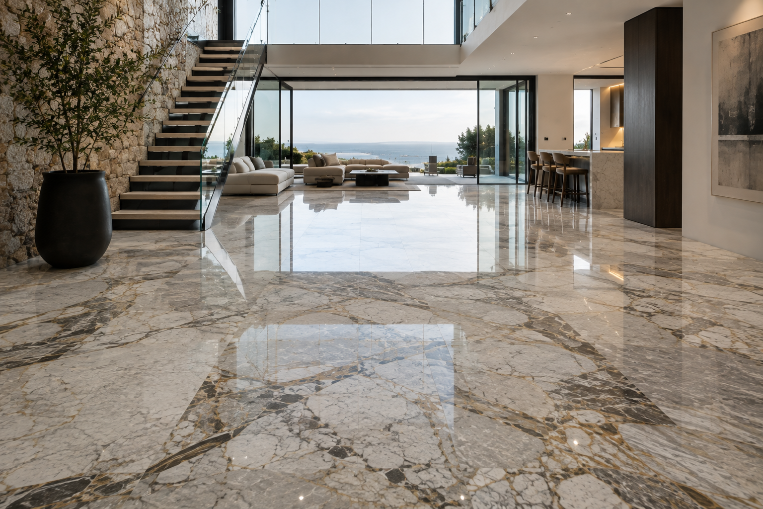 Mr. Marble & Stone provides professional quartzite floor sealing in Vancouver and Los Angeles, protecting and enhancing luxury quartzite flooring.