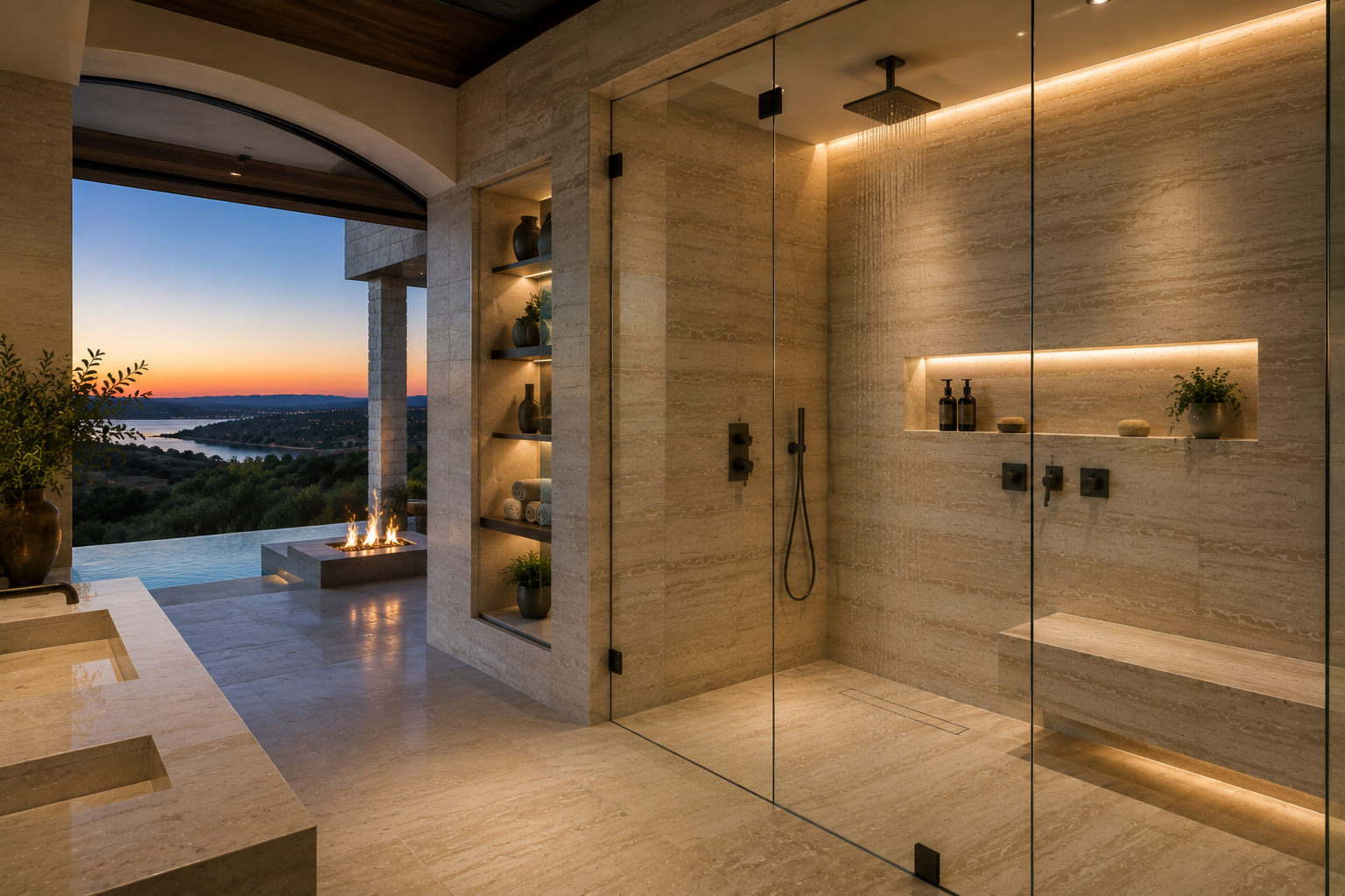 Sandstone shower sealing, sandstone shower cleaning, sandstone shower polishing, and sandstone shower restoration in Vancouver and Los Angeles.
