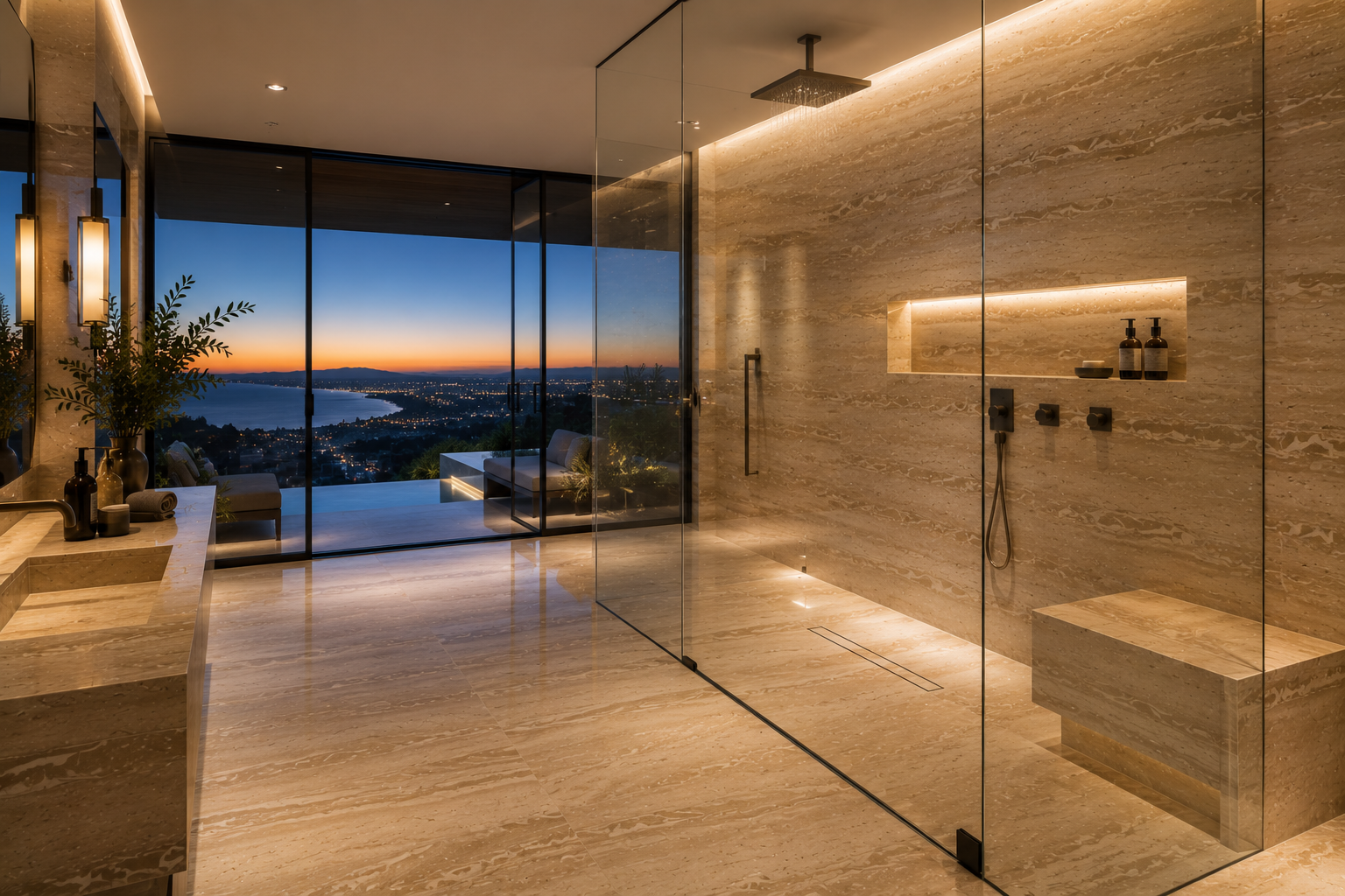 Sandstone shower polishing, sandstone shower cleaning, sandstone shower honing, sandstone shower sealing, and sandstone shower restoration in Vancouver and Los Angeles.