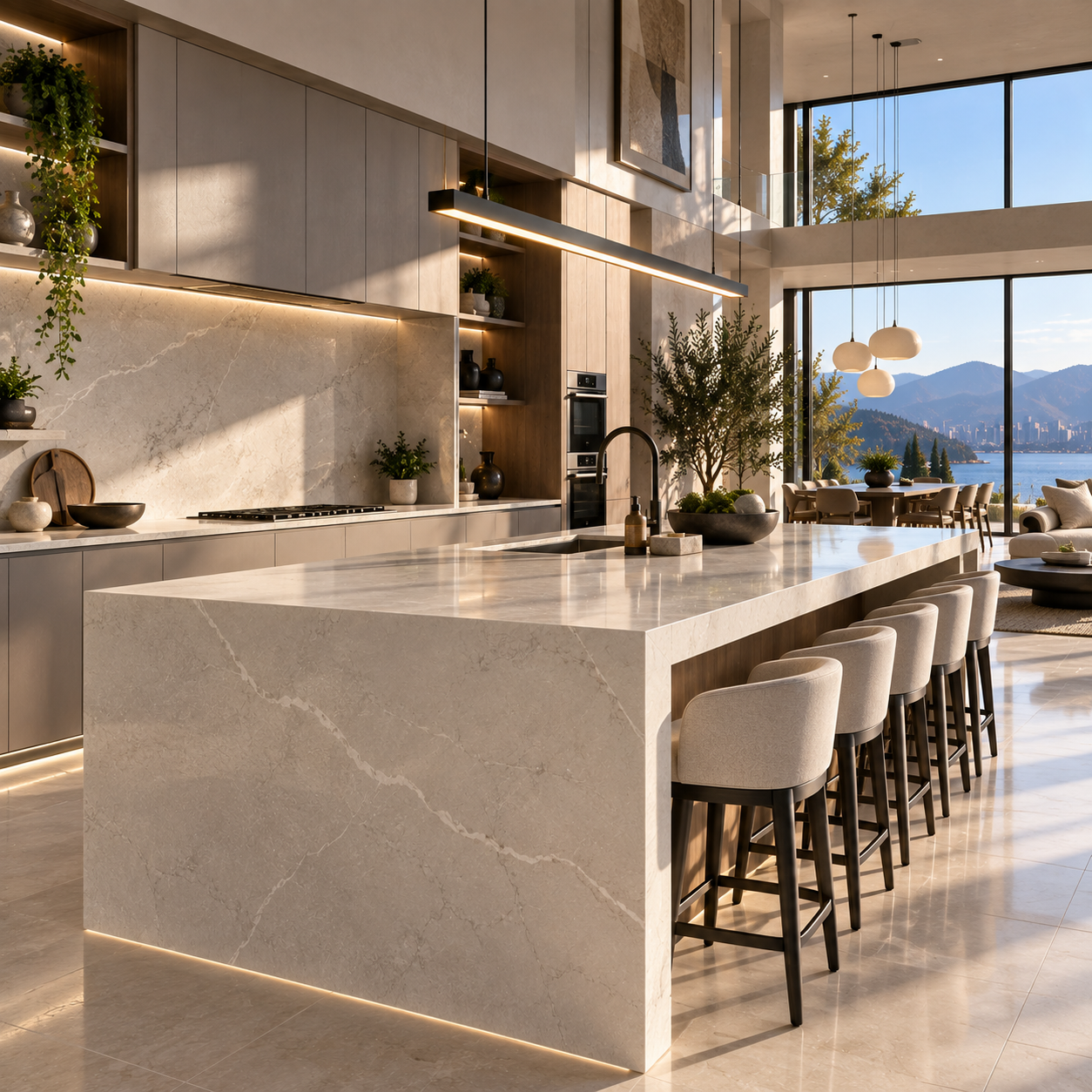 Engineered stone restoration in Vancouver and Los Angeles, including engineered stone polishing, refinishing, cleaning, repair, and sealing.