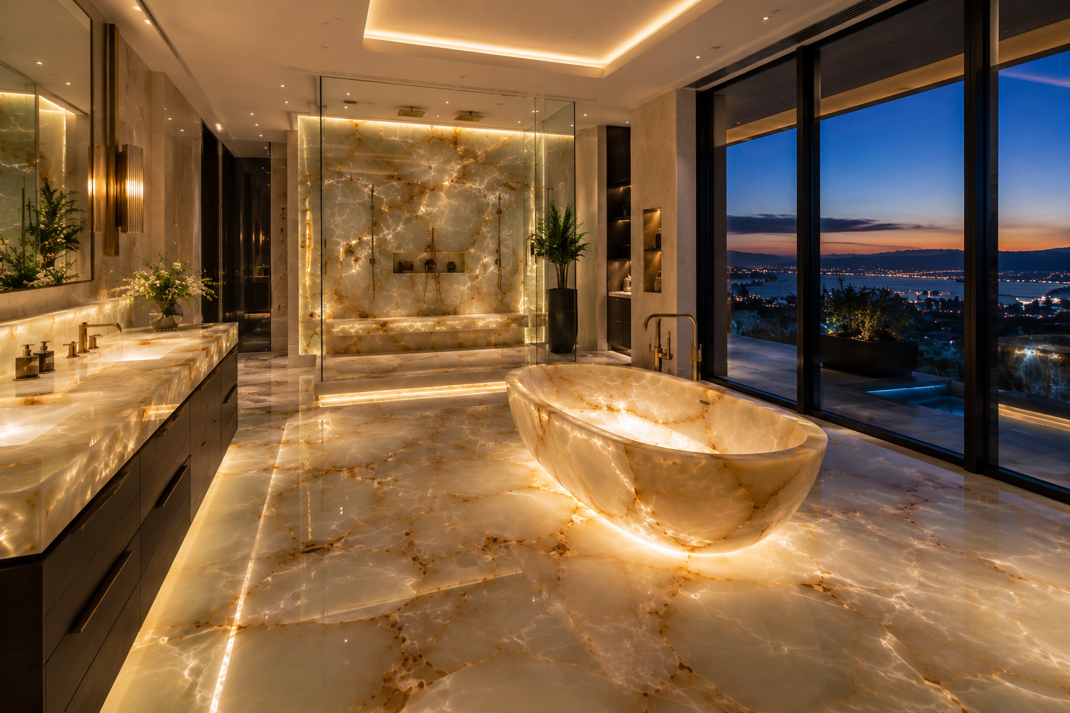Onyx bathroom restoration by Mr. Marble and Stone in Vancouver and Los Angeles.