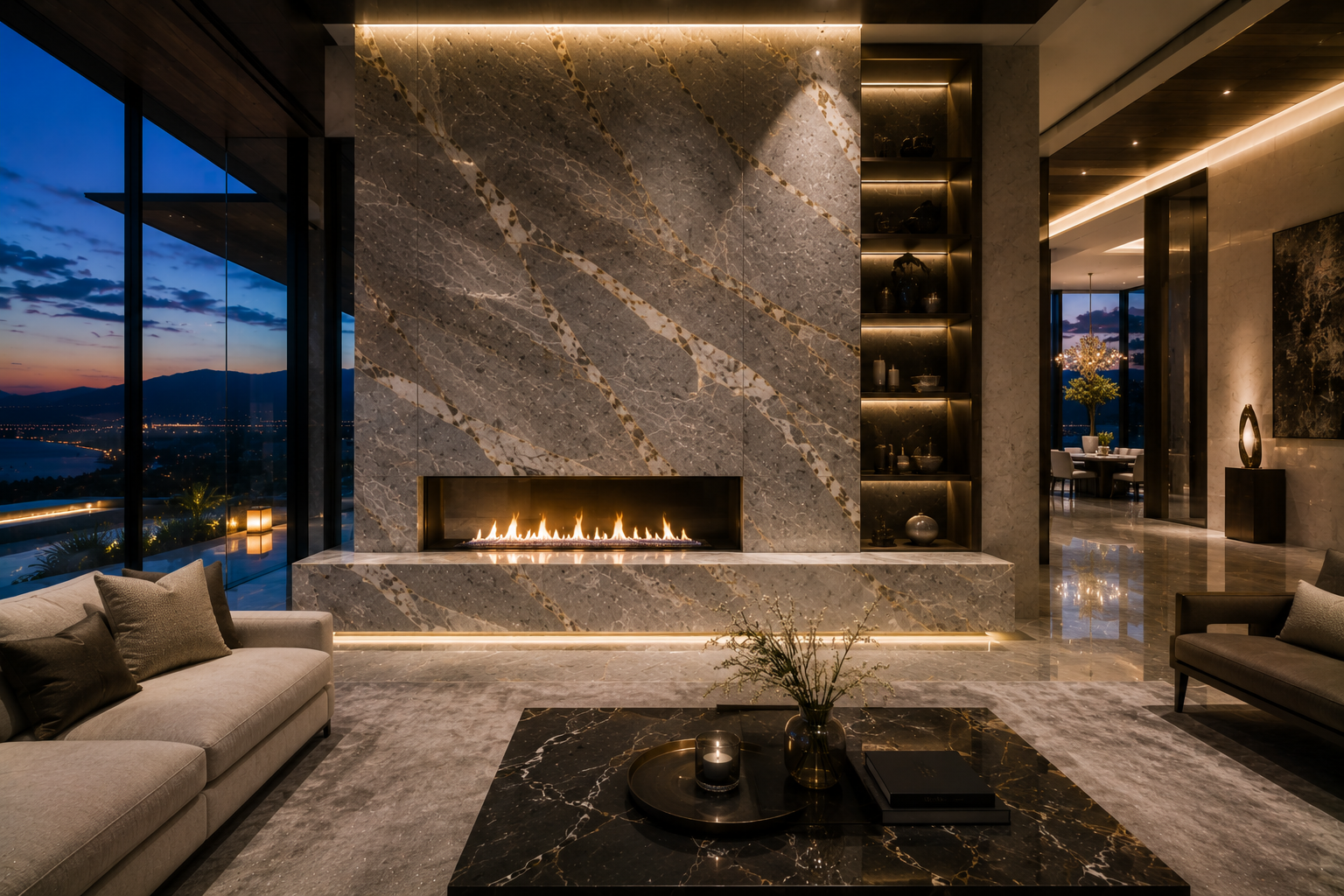 Quartzite fireplace restoration by Mr. Marble & Stone in Vancouver and Los Angeles.