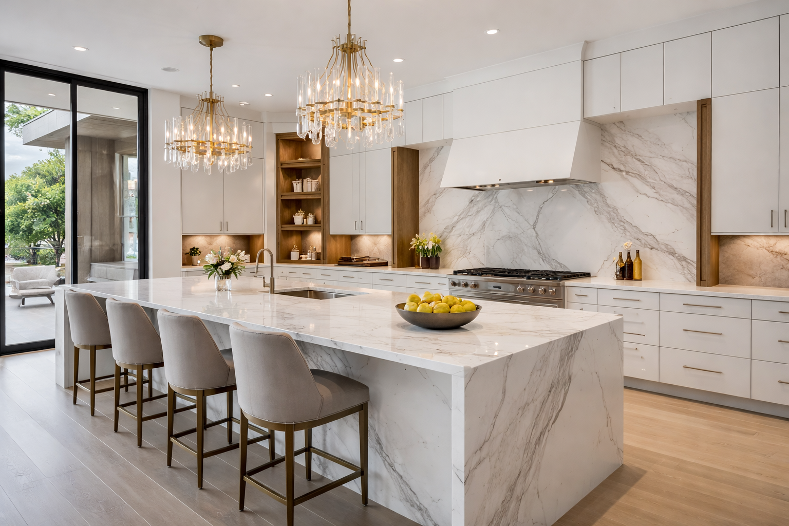 Luxury quartz countertops, waterfall islands, quartz backsplashes, wall panels, and custom quartz installation by Mr. Marble and Stone for modern Vancouver kitchens and interior spaces