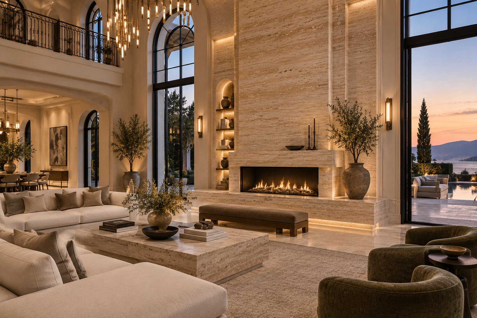 Travertine fireplace installation in Vancouver and Los Angeles, featuring custom stone surrounds, hearths, mantels, and natural travertine detailing by Mr. Marble & Stone.