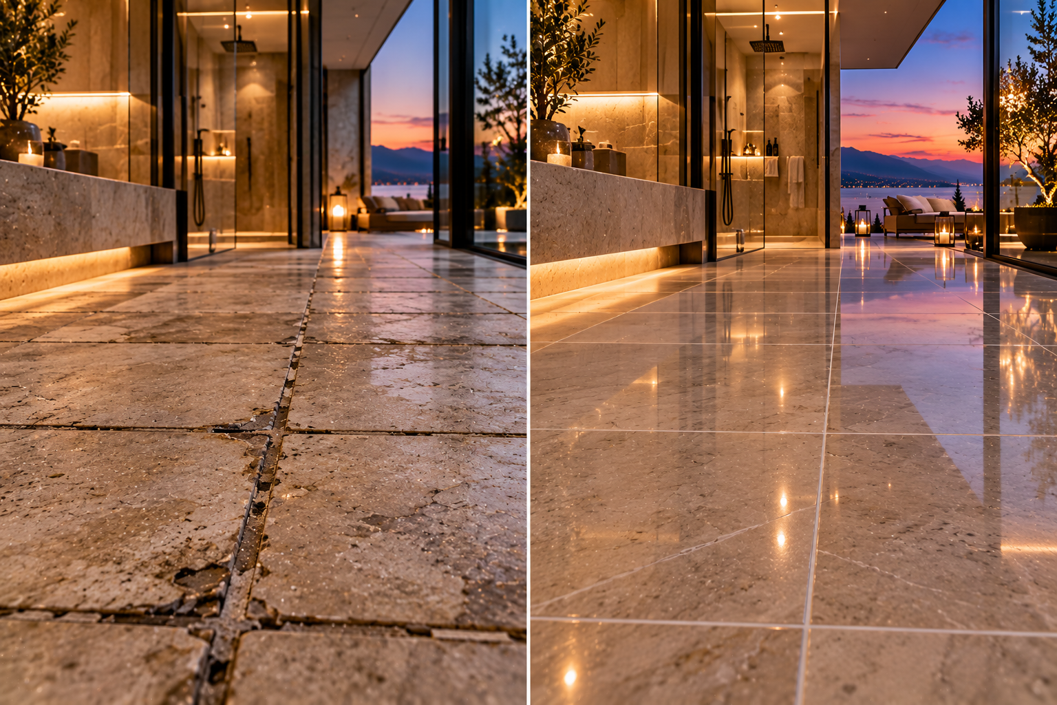 Mr. Marble and Stone tile and grout repair in Vancouver and Los Angeles, restoring cracked, chipped, loose, and deteriorated tile and grout across residential and commercial spaces.