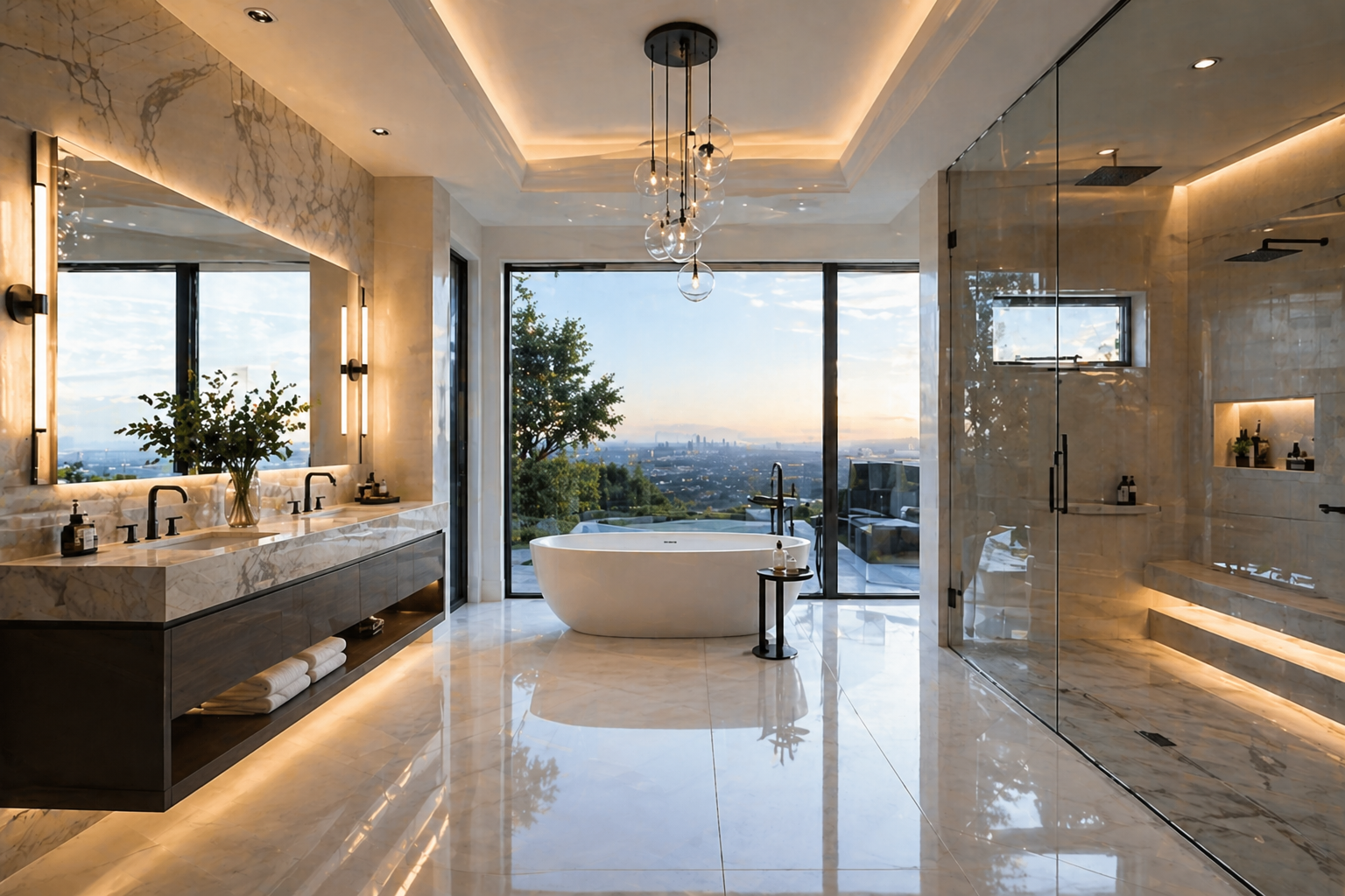 Luxury bathroom renovation in Vancouver featuring spa-inspired design, frameless glass shower, custom vanity, and high-end modern finishes for upscale residential remodeling