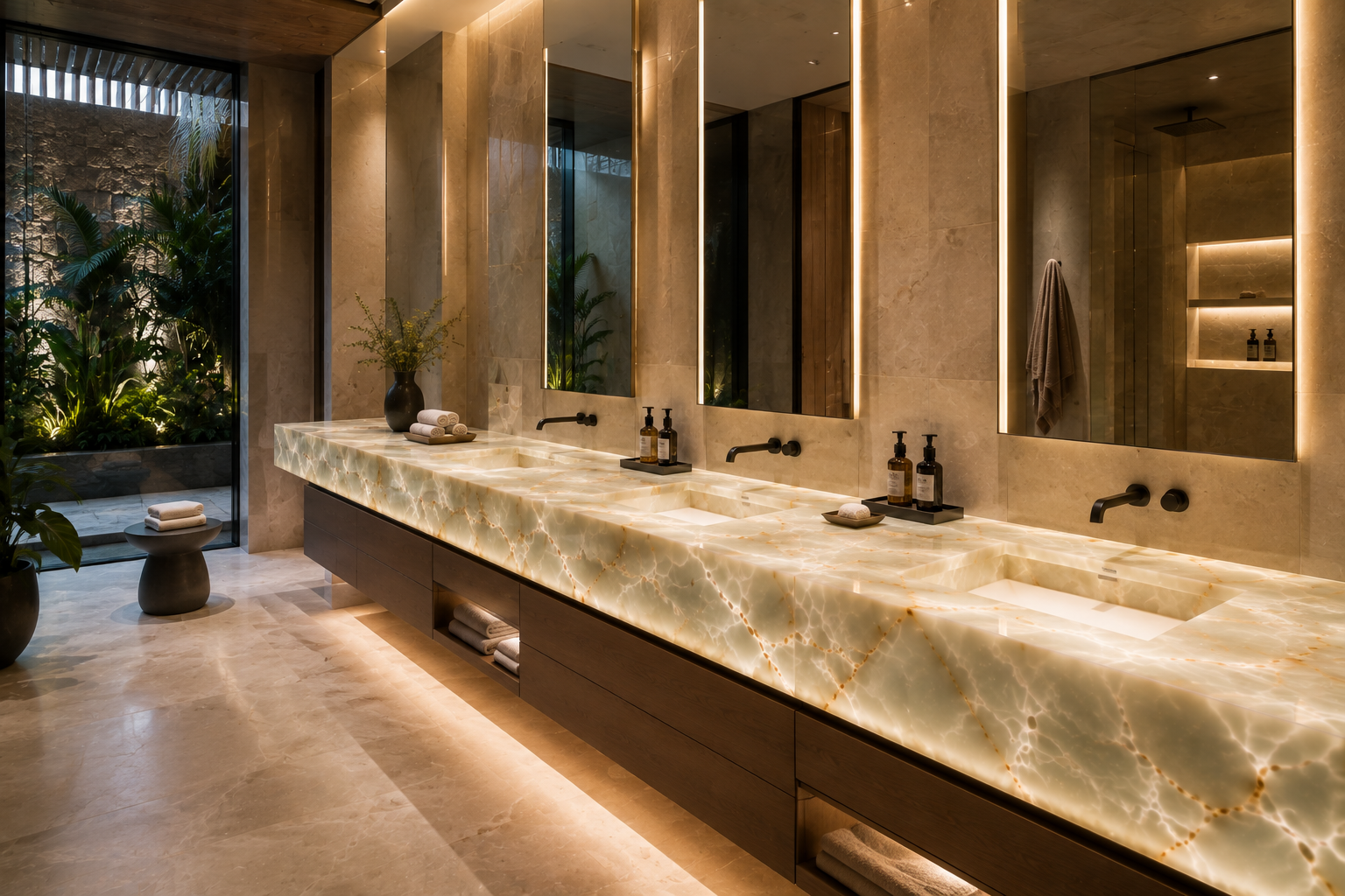 Professional onyx vanity polishing and refinishing by Mr. Marble and Stone in Vancouver and Los Angeles.