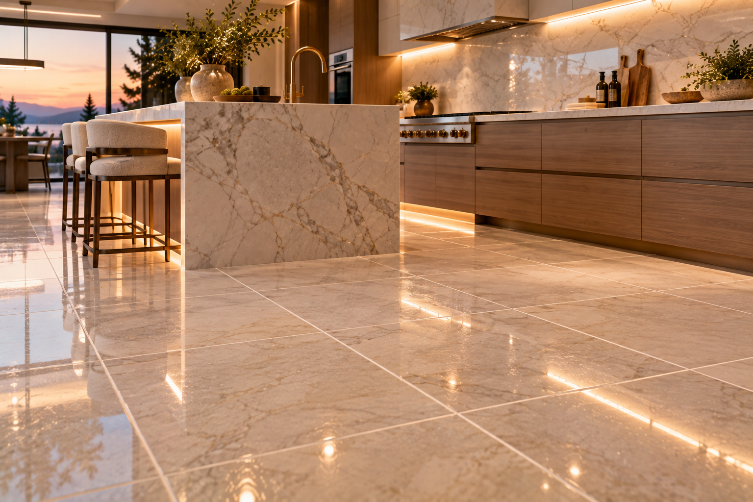 Kitchen grout repair by Mr. Marble and Stone, specializing in cracked grout repair, grout replacement, grout joint restoration, and damaged kitchen grout in Vancouver and Los Angeles.
