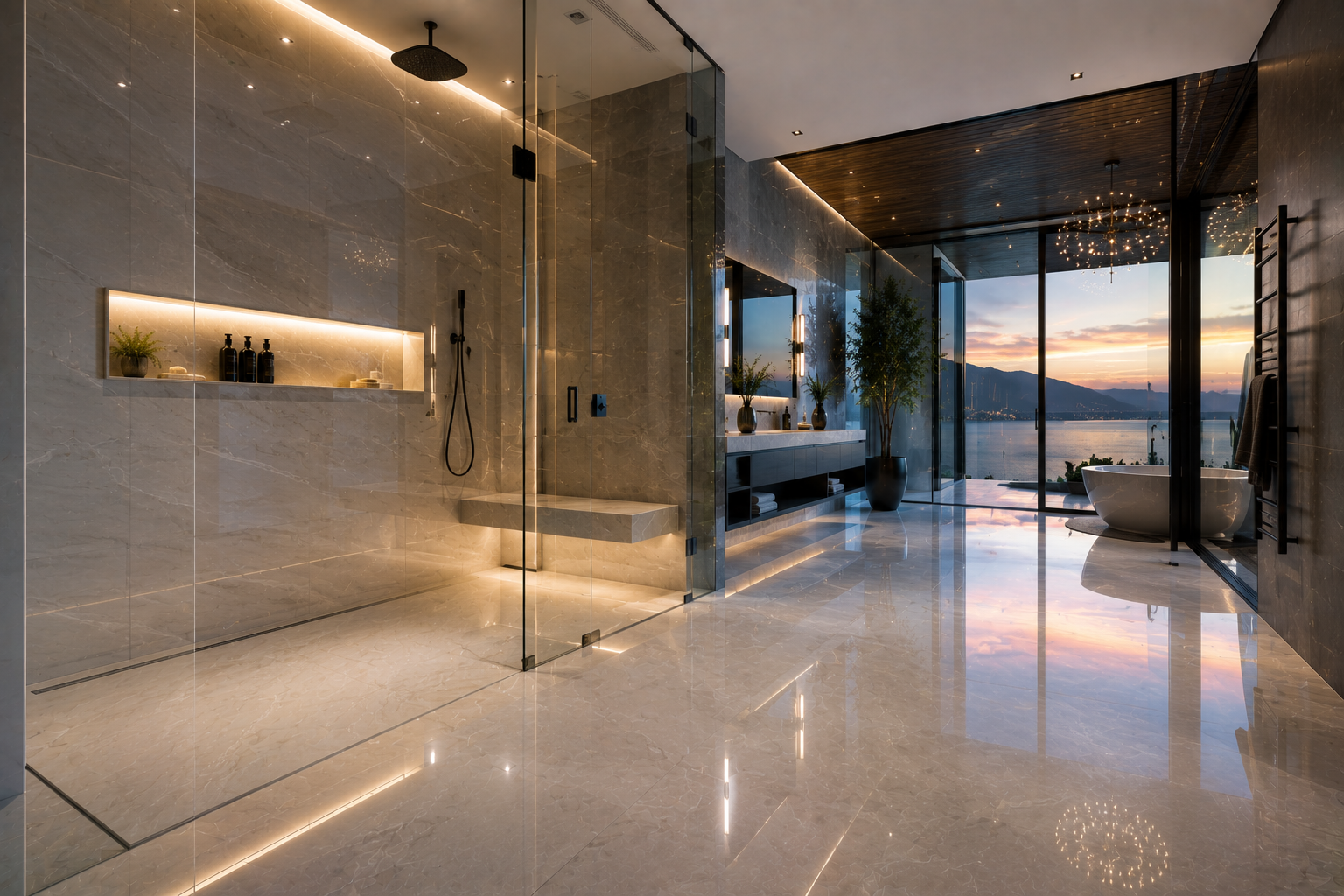 Porcelain shower polishing by Mr. Marble & Stone in Vancouver and Los Angeles.