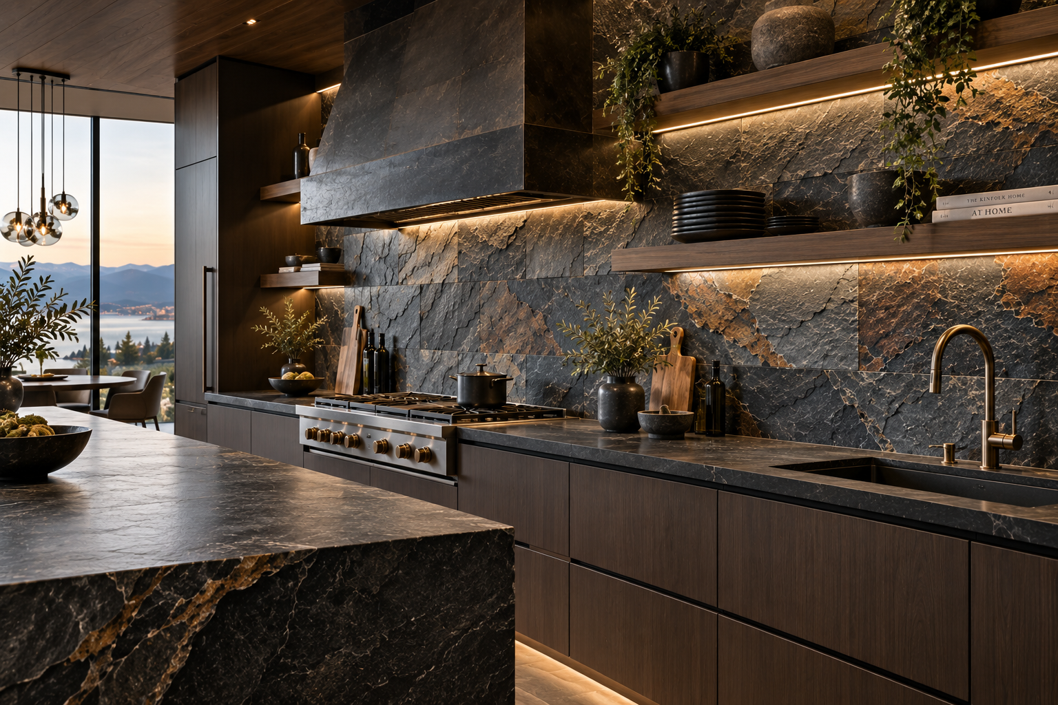 Slate backsplash installation by Mr. Marble & Stone in Vancouver and Los Angeles, featuring premium slate stone, custom detailing, precise installation, and elegant finishes for kitchens, bathrooms, and luxury interiors.