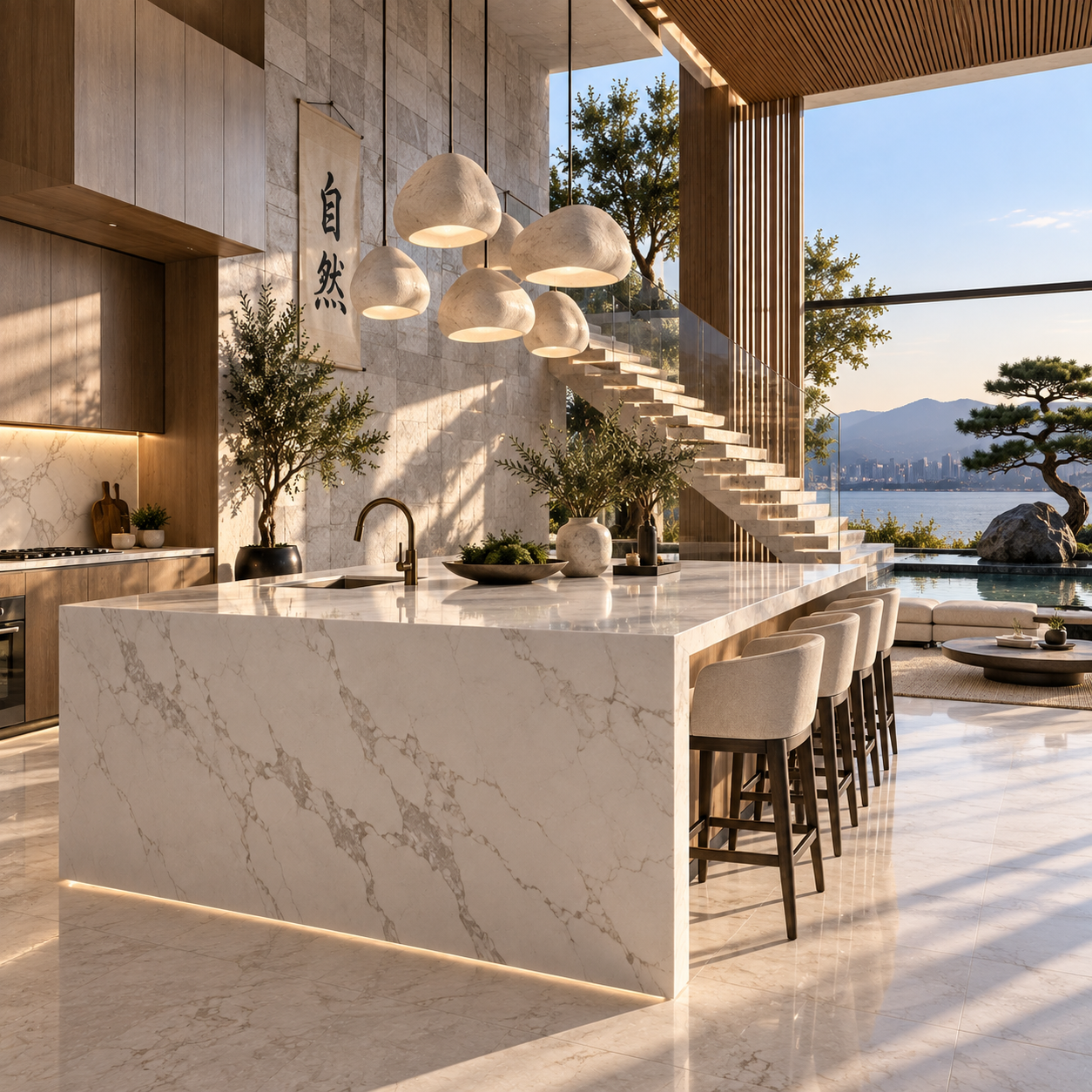 Quartz countertops, quartz flooring, quartz backsplashes, quartz vanities, and custom quartz surfaces installed by Mr. Marble & Stone in Vancouver and Los Angeles.