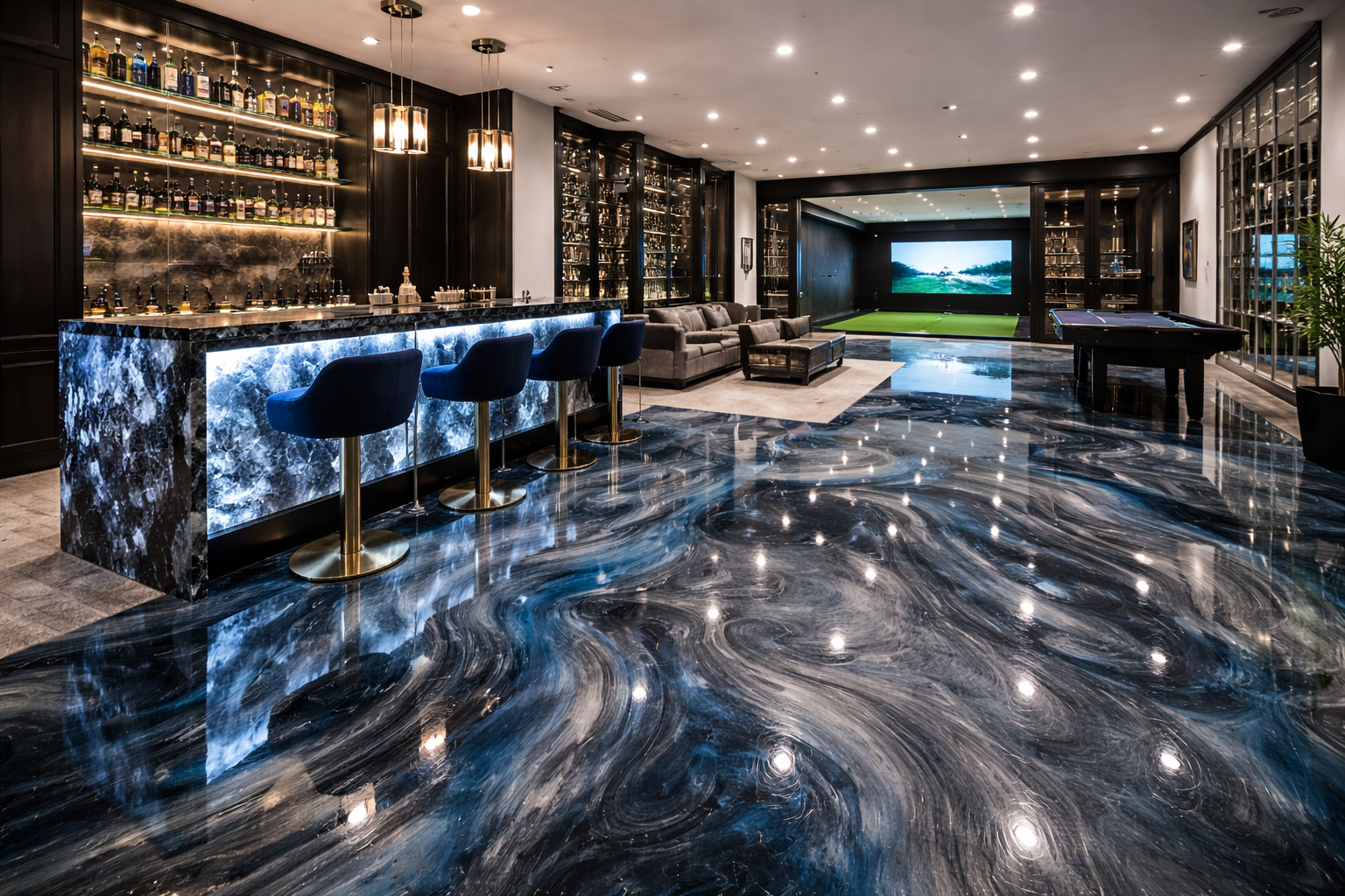 Specialty epoxy systems in Vancouver featuring metallic epoxy floors, flake broadcast systems, self-leveling coatings, and high-performance resin solutions for luxury residential, commercial, and industrial spaces