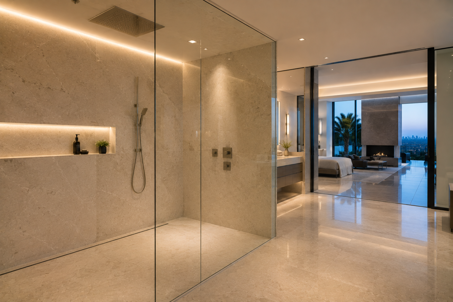 Luxury limestone shower polishing by Mr. Marble and Stone, featuring professional limestone polishing, limestone shower refinishing, and natural stone care for luxury bathrooms in Vancouver and Los Angeles.