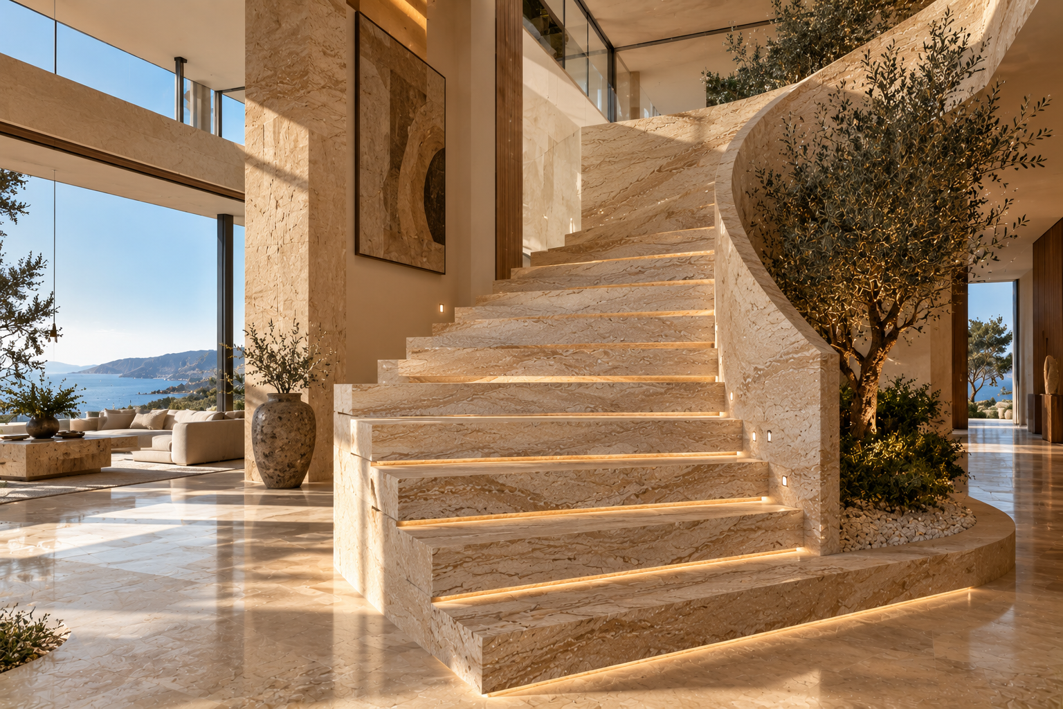 Sandstone Staircase Installation in Vancouver & Los Angeles | Mr. Marble and Stone — Sandstone stair treads, risers, landings, and custom natural stone staircase installation with durable, textured finishes.