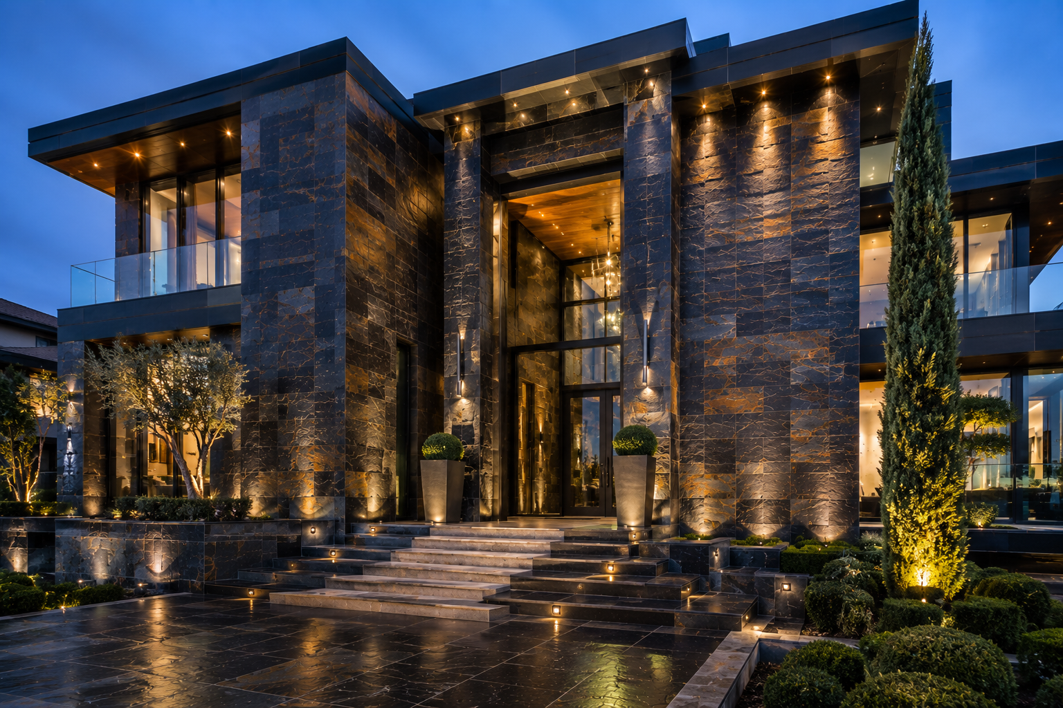 Slate facade restoration services by Mr. Marble and Stone, including deep cleaning, stain removal, surface repair, and protective treatments in Vancouver and Los Angeles.