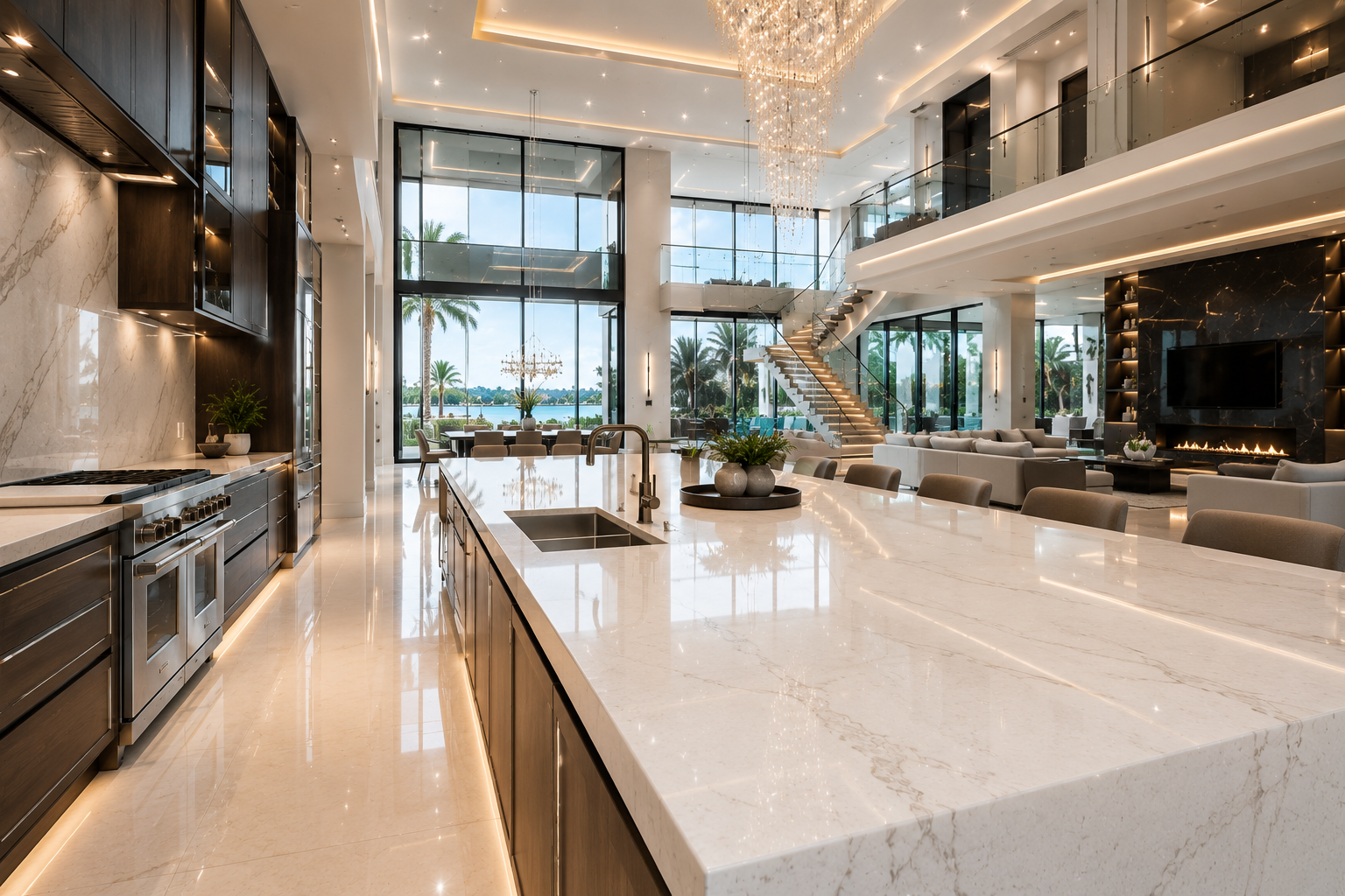 Mr. Marble and Stone quartz countertop restoration in a luxury modern home in Los Angeles, California and Vancouver, British Columbia.