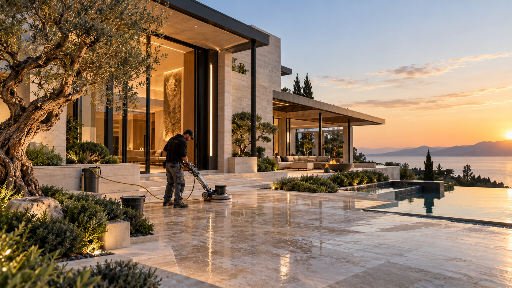 Professional stone polishing in Vancouver and Los Angeles for marble, granite, travertine, limestone, quartzite, and other natural and engineered stone surfaces.
