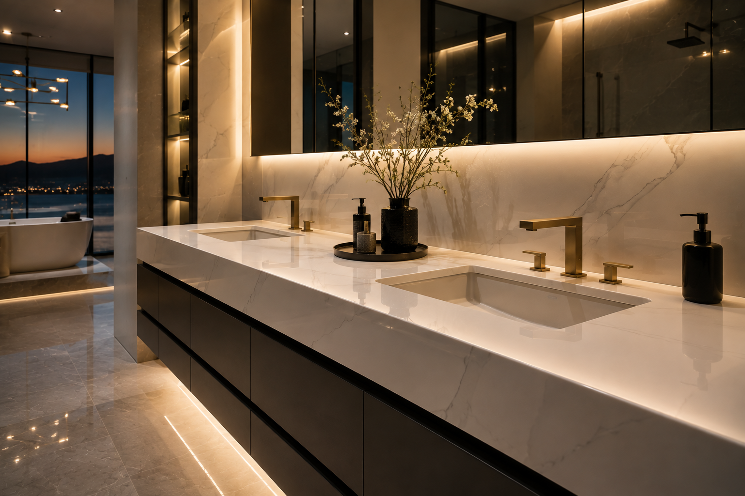 Mr. Marble and Stone engineered stone vanity polishing in Vancouver and Los Angeles.