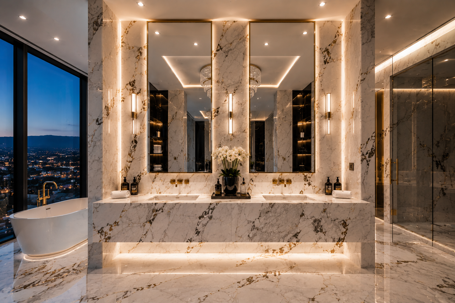 Marble vanity installation by Mr. Marble and Stone in Vancouver and Los Angeles, specializing in custom marble vanities, luxury bathroom stone, and precision installation.