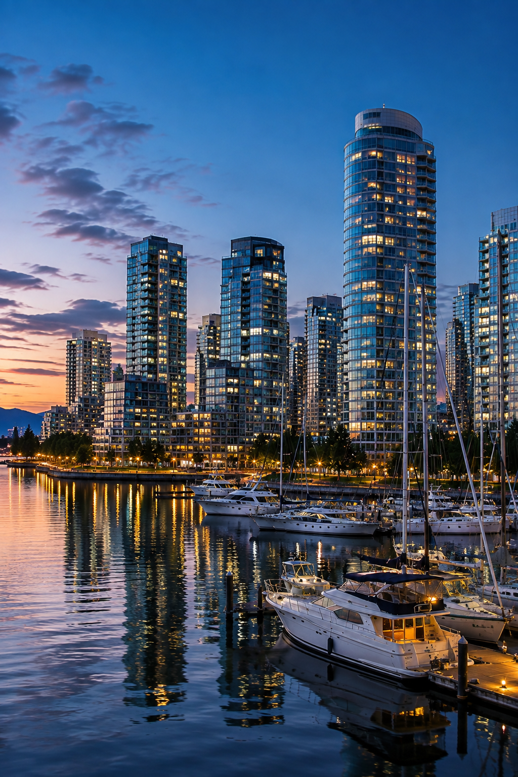 Vancouver, British Columbia waterfront with modern city buildings, scenic mountains, and beautiful coastal views, representing Mr. Marble and Stone’s Vancouver service area.