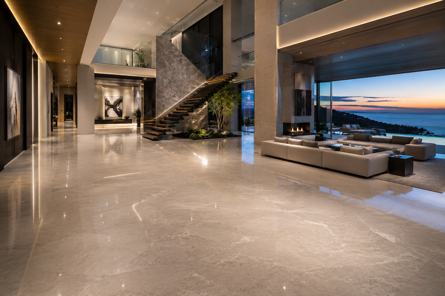 Mr. Marble and Stone engineered stone floor polishing in Vancouver and Los Angeles.