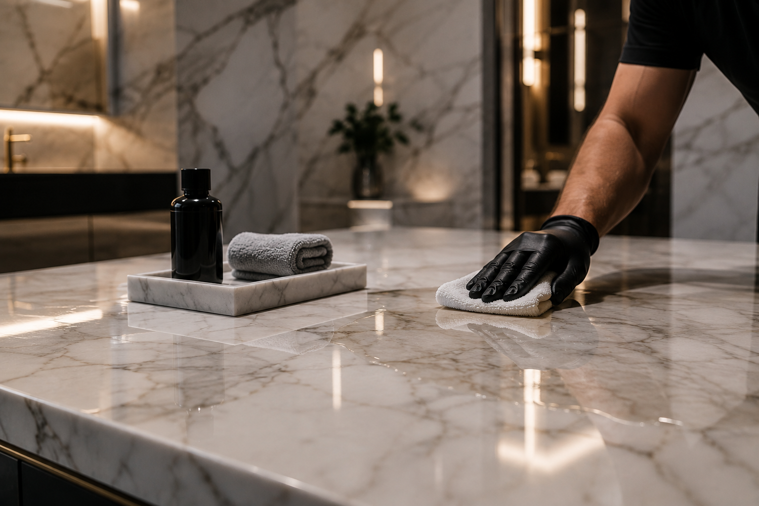 Luxury marble sealing and surface protection in a modern high-end interior by Mr. Marble and Stone, serving Vancouver and Los Angeles.