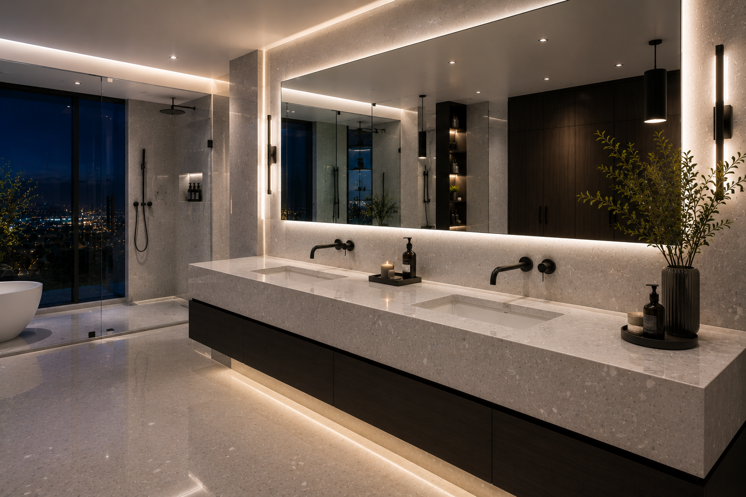 Engineered stone vanity sealing by Mr. Marble and Stone in luxury Vancouver and Los Angeles homes.
