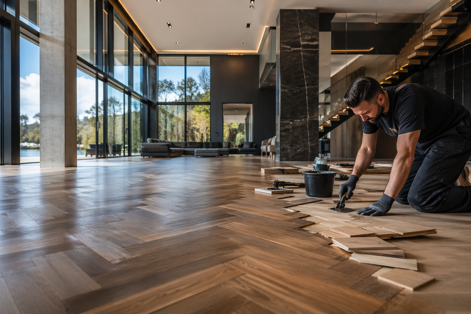 Hardwood floor repair in Vancouver featuring board replacement, scratch and dent repair, water damage restoration, and seamless refinishing for high-end residential wood flooring