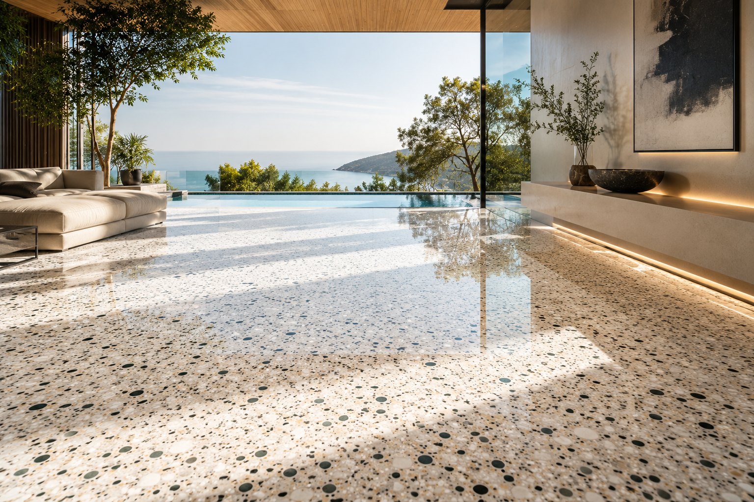 Terrazzo polishing by Mr. Marble and Stone, providing professional terrazzo polishing and terrazzo restoration services in Vancouver and Los Angeles.