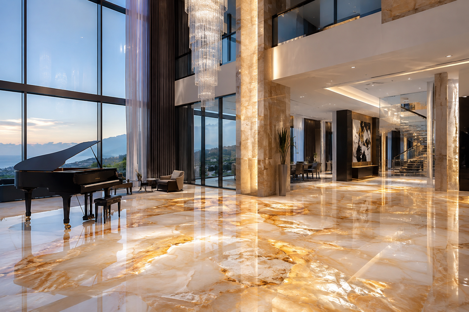Onyx floor restoration and polishing by Mr. Marble and Stone in Vancouver and Los Angeles.